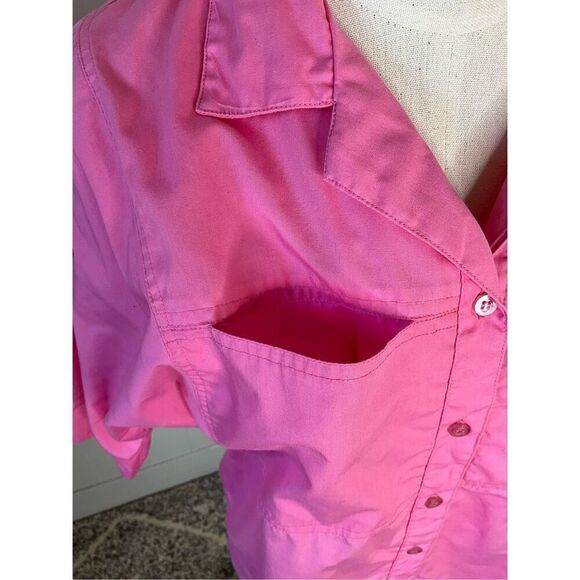 Hunters Glen Womens Large Button Front Shirt Pink Chest Pockets 3/4 Sleeves - Picture 3 of 15